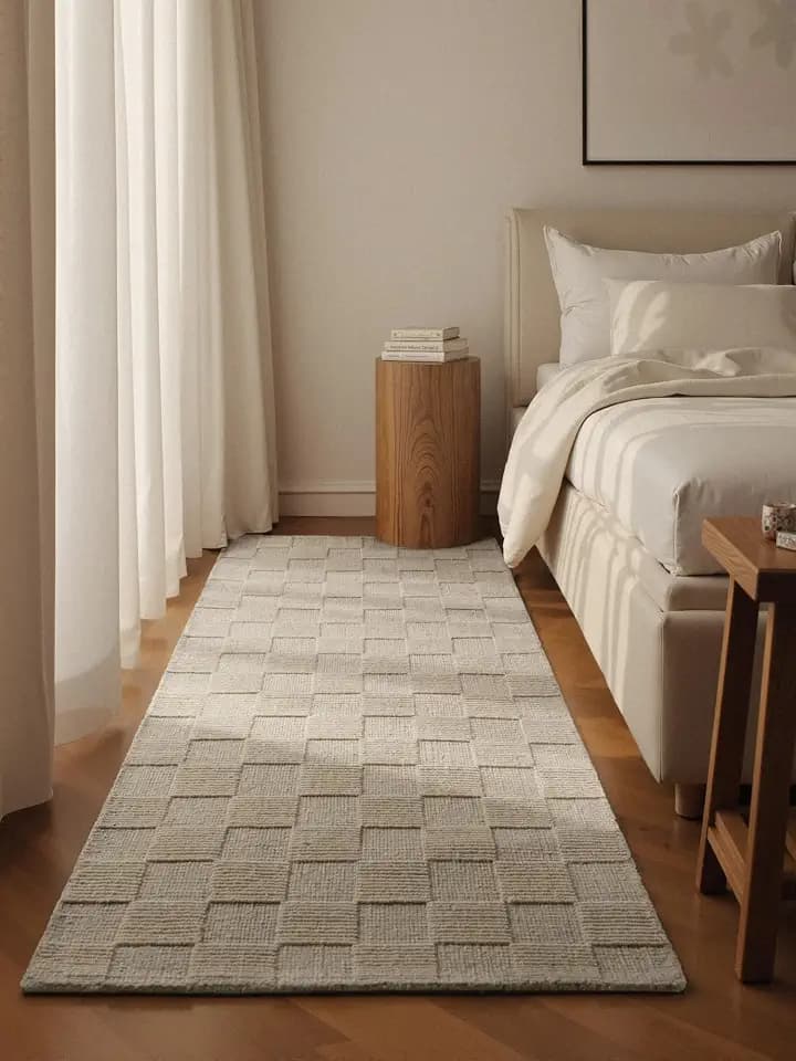 Villeroy & Boch Wollteppich Scala - Natur Wohnzimmerteppich - Handgewebt & Natürlich - Wolle 3D Effekt Kariert Hoch-Tief-Effekt für Wohnzimmer, Schlafzimmer, Esszimmer, Flur - Natur Weiß, 80x200cm