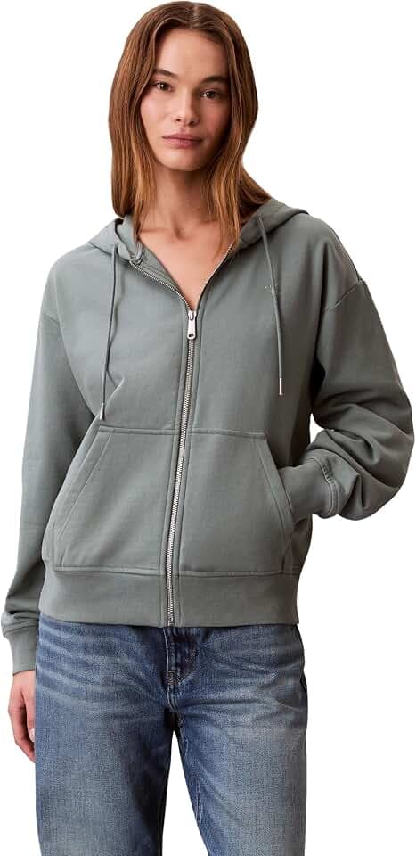 Calvin Klein Damen Hoodie mit Reißverschluss Archive Logo French Terry mit Kapuze