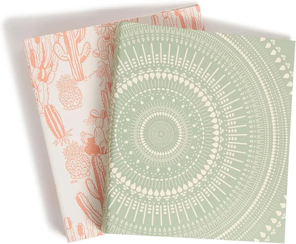U Brands Eco-Conscious 1" Binders, Set of 2, Pink and Sage Green Boho Chic Prints, Silver Metal O-Rings