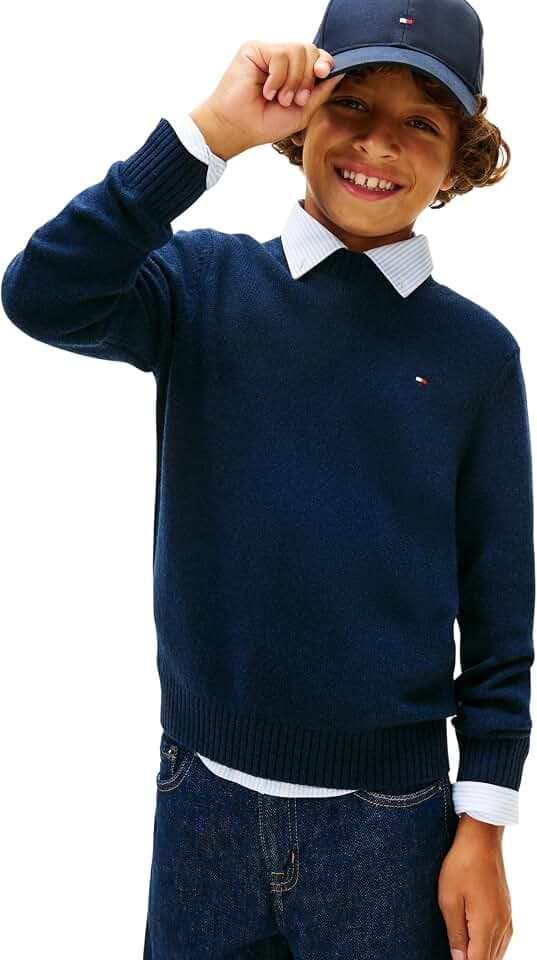 Tommy Hilfiger Jungen Pullover Sweater aus Lammwolle, Blau (Dark Night Navy), 8