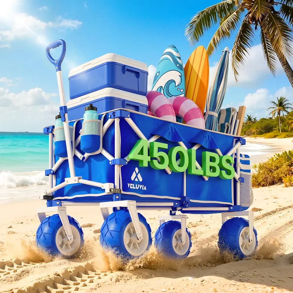 Beach Wagon with Big Balloon Wheels for Sand, 450LB Heavy Duty
