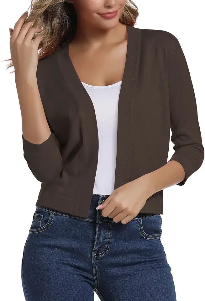 Urban CoCo Women's 3/4 Sleeve Cropped Cardigan Sweater Shrug for Dresses