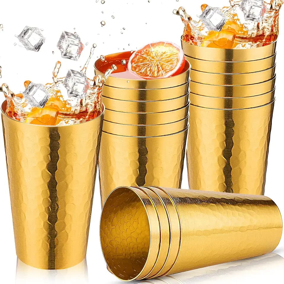 Geosar 12 Pack Gold Aluminum Tumblers 15 oz, Metal Cups for Drinks
