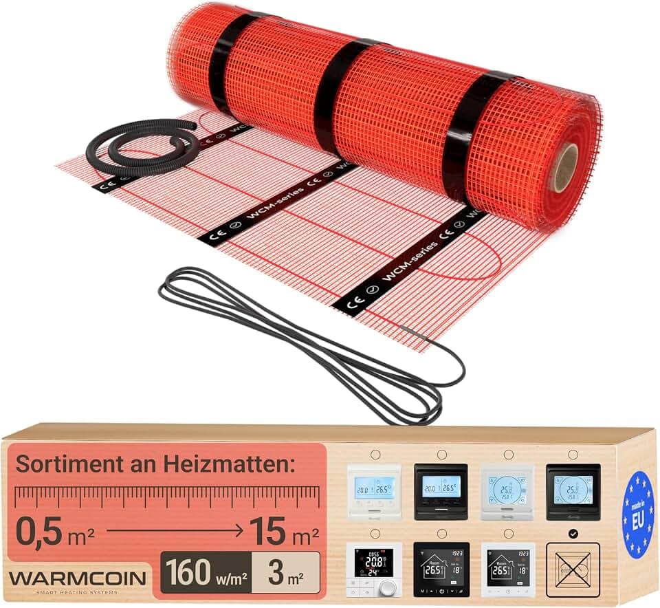 Elektrische Fußbodenheizung [160W/m²] (0.5m x 6m= 3,0m²) - Bodenheizung Elektrisch geeignet für Laminat, Fliesen & mehr - Elektro Fussbodenheizung - Elektrische Heizmatte Fußboden