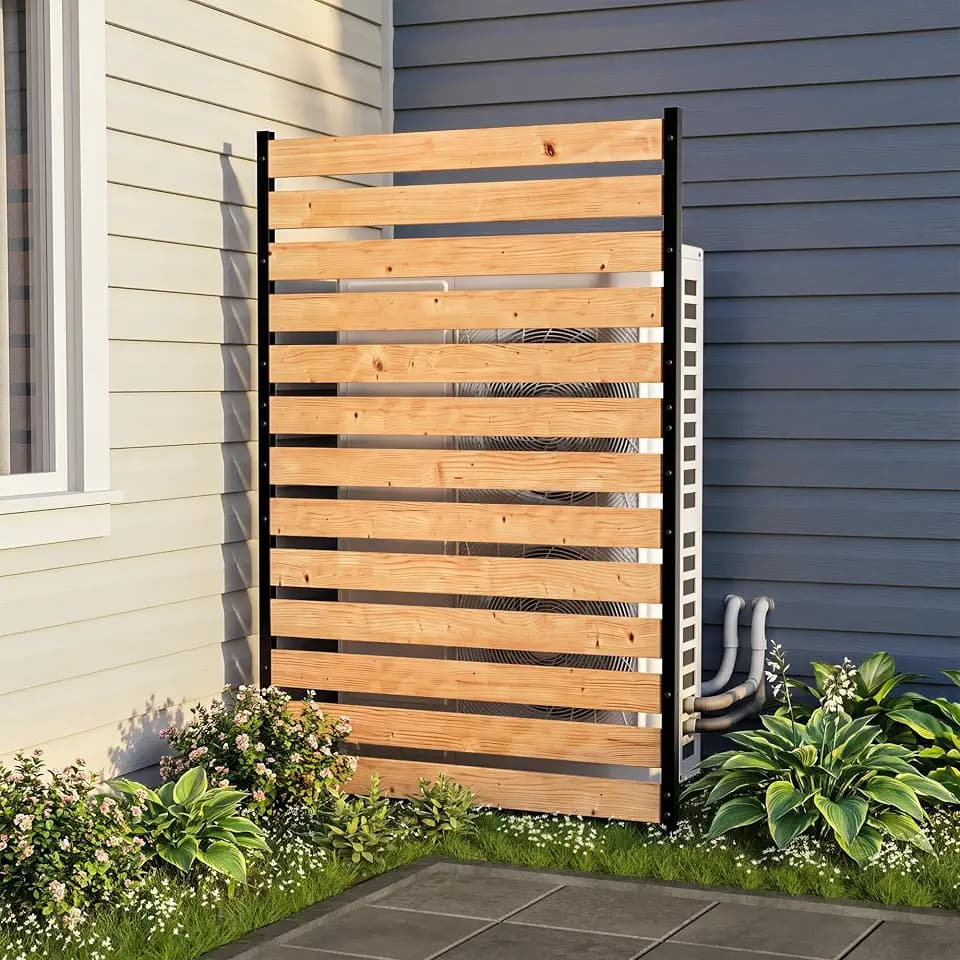 MTART 38" W x 60" H (1 Panel) No Dig Wood Outdoor Privacy Screens, Aluminum Post, Air Conditioner Fence Panels, Pool Equipment Enclosure, Trash Can Screens Fence Kit for Outside Backyard Patio