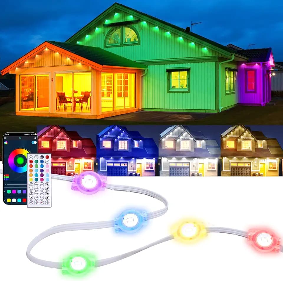 150ft Outdoor LED String Lights Waterproof Smart Control Light for Patio Yard House Porch Permanent Color Changing Lights for Garden and Holiday Use