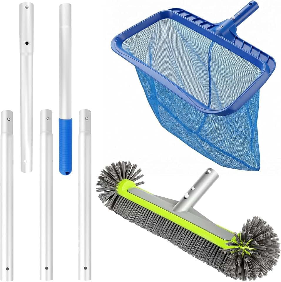 Pool Reinigungsset mit Runder Poolbürste, Abnehmbarer 169 cm Aluminiumstange und Poolskimmer für effiziente Poolreinigung Professionelles Pool Reinigungsset