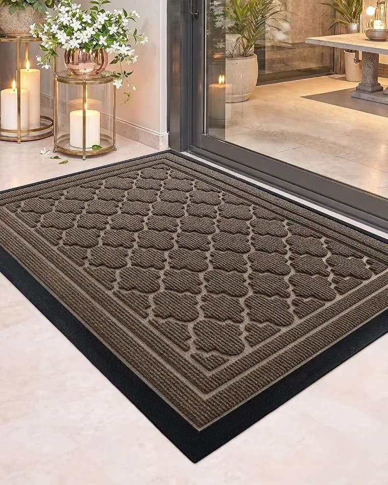 Color&Geometry Front Door Mat Outside Entrance, 24"x36" Heavy Duty Non Slip Low Profile Doormat, Dirt and Moisture Trapping Welcome Mats for Front Door Brown