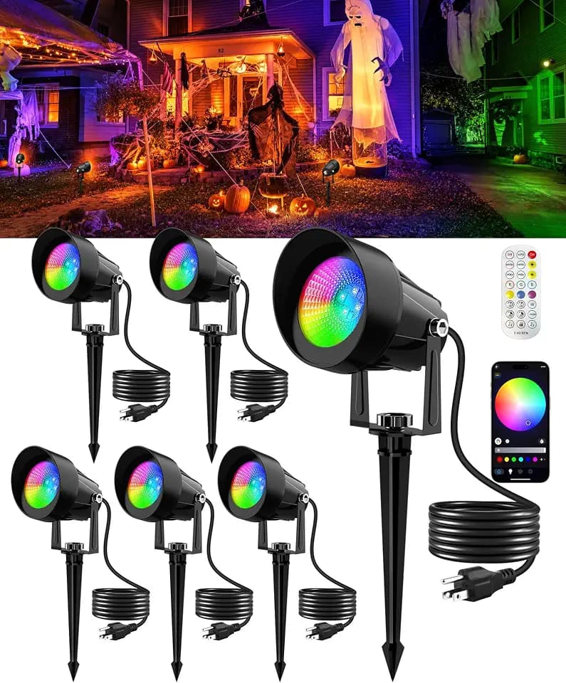 T-SUN Halloween Spotlights Outdoor, Smart RGBW Landscape Spotlights 6 Pack