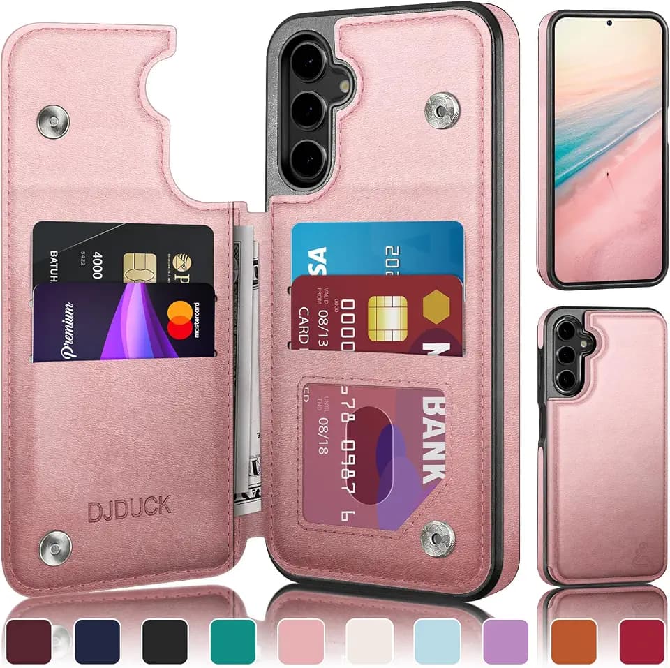 DJDUCK Designed for Samsung Galaxy S24 Plus Case Wallet with Card Holder, [Magnetic Clasp Cover] [RFID Blocking Leather Protection] Shockproof Women Men Cases for Samsung S24 Plus Rose Gold