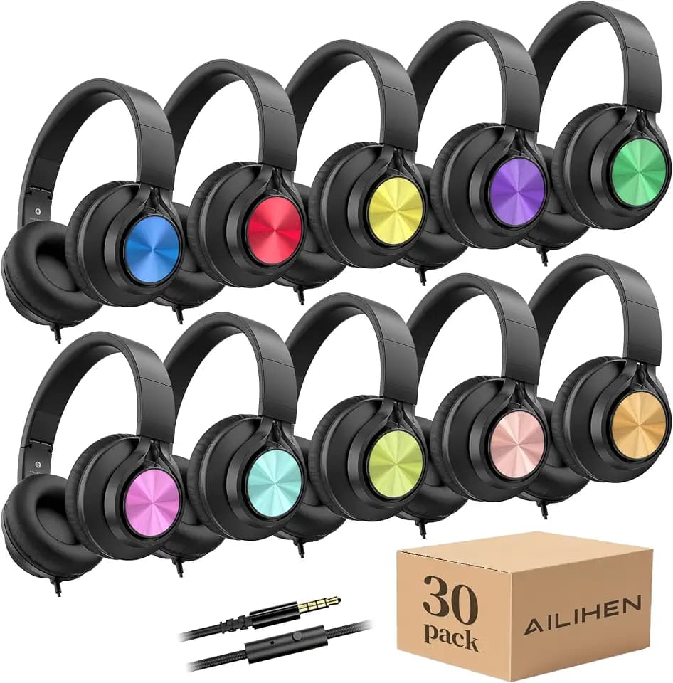 AILIHEN School Headphones for Kids 30-Pack for K-12 Classroom Library Study