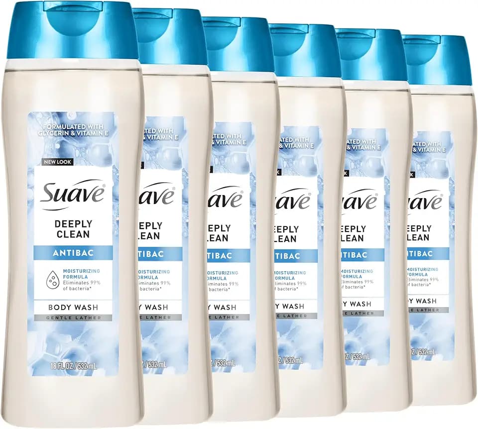 Suave Deeply Clean Antibacterial Body Wash, Glycerin, 18 fl oz, 6-Pack