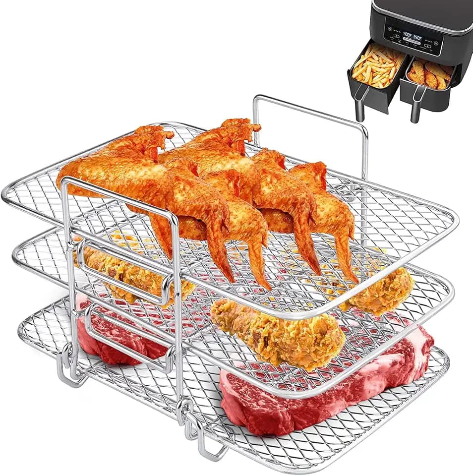 Luftfritteusen-Rack,Heißluftfritteuse Grillrost Dehydrate Multifunktional Stapelbar Gestell Zubehör, 3-Lagiges Dörrgerät Rack Air Fryer Zubehör Kompatibel für Airfryer