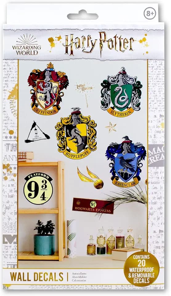 Harry Potter Wandsticker - Offiziell lizenziertes Zauberer-Welt Merchandise, Set aus 20 abnehmbaren wasserfesten Stickern, Schlafzimmerdeko für Potter-Fans
