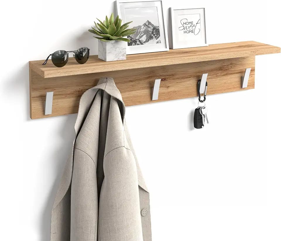 MOBILI FIVER, Rachele, Wandkleiderbügel, 80 cm, rustikale Eiche, Made In Italy