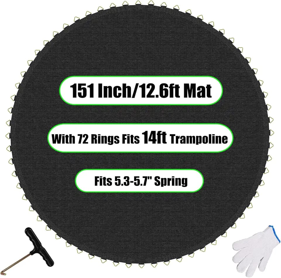 Trampoline Mat Replacement,12.6ft Diameter Mat with 72 Rings,Fits 14ft Trampoline and 5.3-5.7“ Spring (Frame & Spring Not Include)