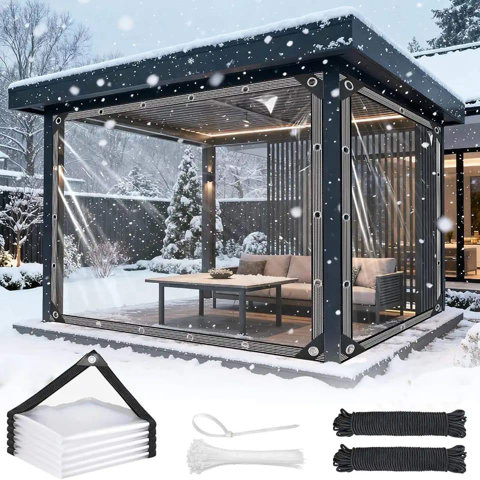 Clear Tarps Heavy Duty Waterproof - 8x10ft Clear Tarps with Grommets - 14mil Thickened Transparent Plastic Vinyl Tarp for Patio Porches Greenhouse Chicken Coop Cover, with Fixed Accessories