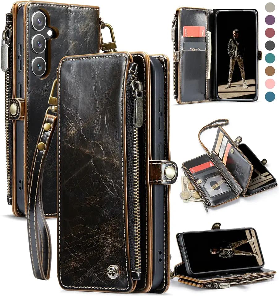 Defencase for Samsung Galaxy S25 Wallet Case with RFID Card Holder, Coffee
