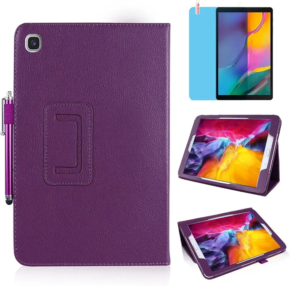 Slim Leather Case for Samsung Galaxy Tab A 10.1 Inch 2019 (SM-T510 T515 T517), Multi-Angle Stand Full-Protective Tablet Cover Book Case with Stylus Pen,Screen Film (Purple)