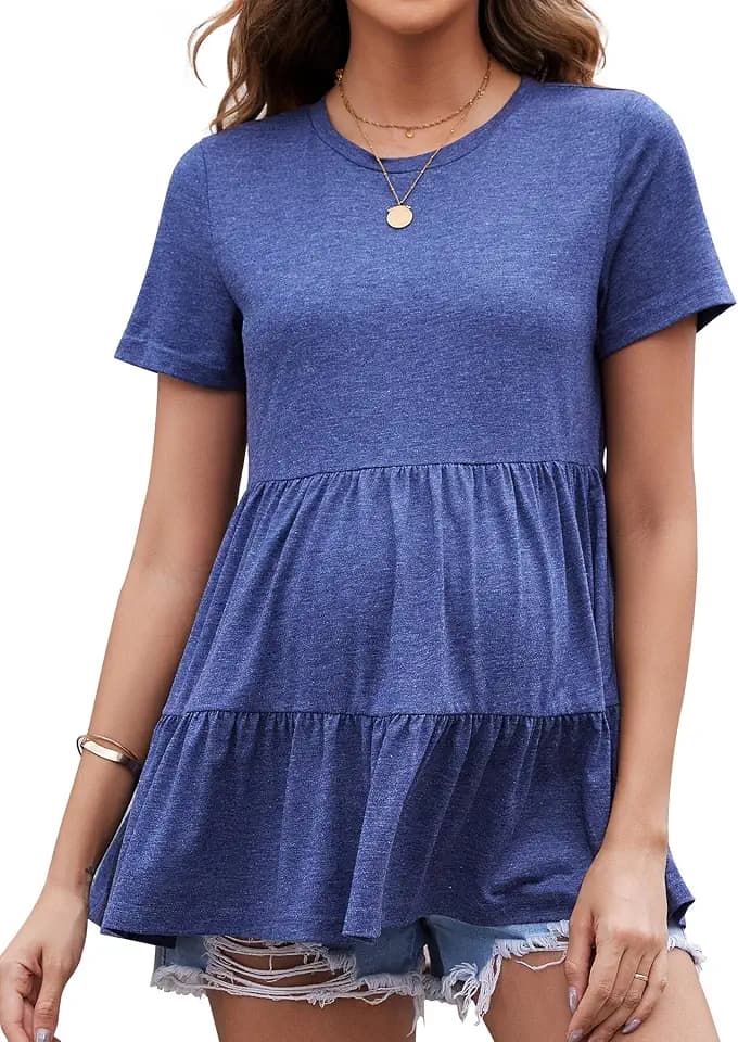 Kurzarm Umstandsshirt Fließende Schicht Umstandsmode T-Shirt mit Rüschen Freizeit Basic t Shirt Schwangerschaft Damen Dunkelblau, S