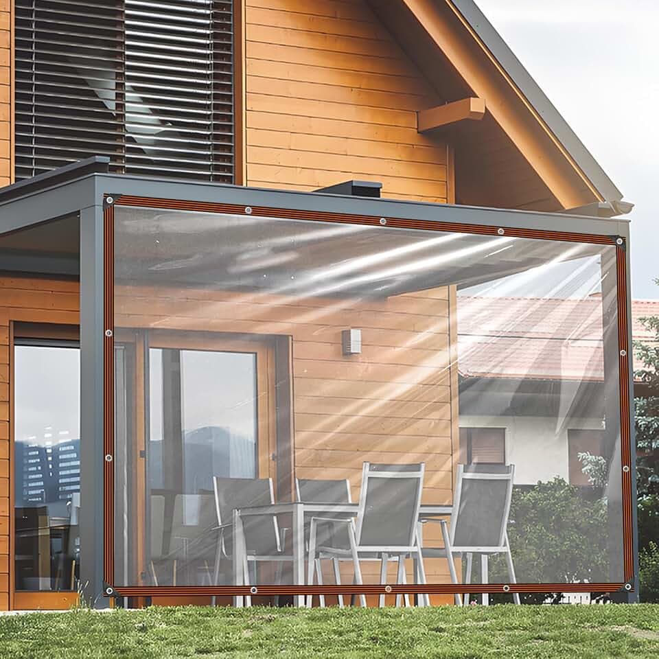 Transparente Plane Mit öSen - 2.5x6m Plane Durchsichtig für Außenbereich Gartenmöbel Abdeckplane Wasserdicht Wetterfeste Transparent Terrassenplane für Schutz Vor Witterung