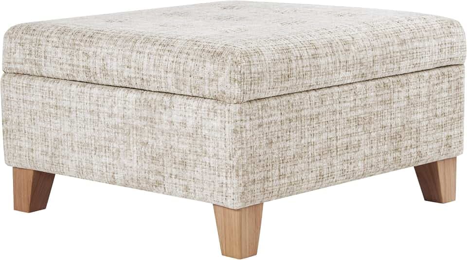 HomePop Camden Button Tufted 28" Storage Ottoman - Cream Textural Woven