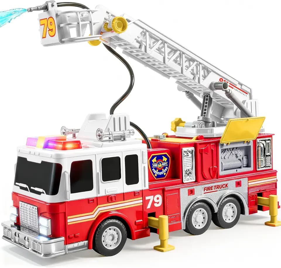 JOYIN Extra Large Fire Truck Toy, with Ladder, Lights & Sprinkler Pump