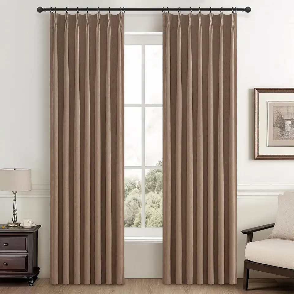 90 Inch Blackout Curtains for Living Room Thermal Noise Reduction Sliding Door Total Two Burg Country Style Linen Window Curtains & Drapes for Track System Pinch Pleat,Chocolate RustBrown Set of 2