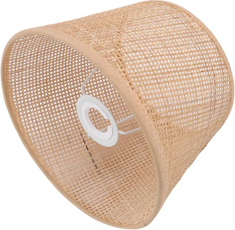 Pwshymi Lamp Shade, Handwoven Rattan Iron Table Lamp Cover, Compatible with E27 E14, for Chandeliers Floor Table Light