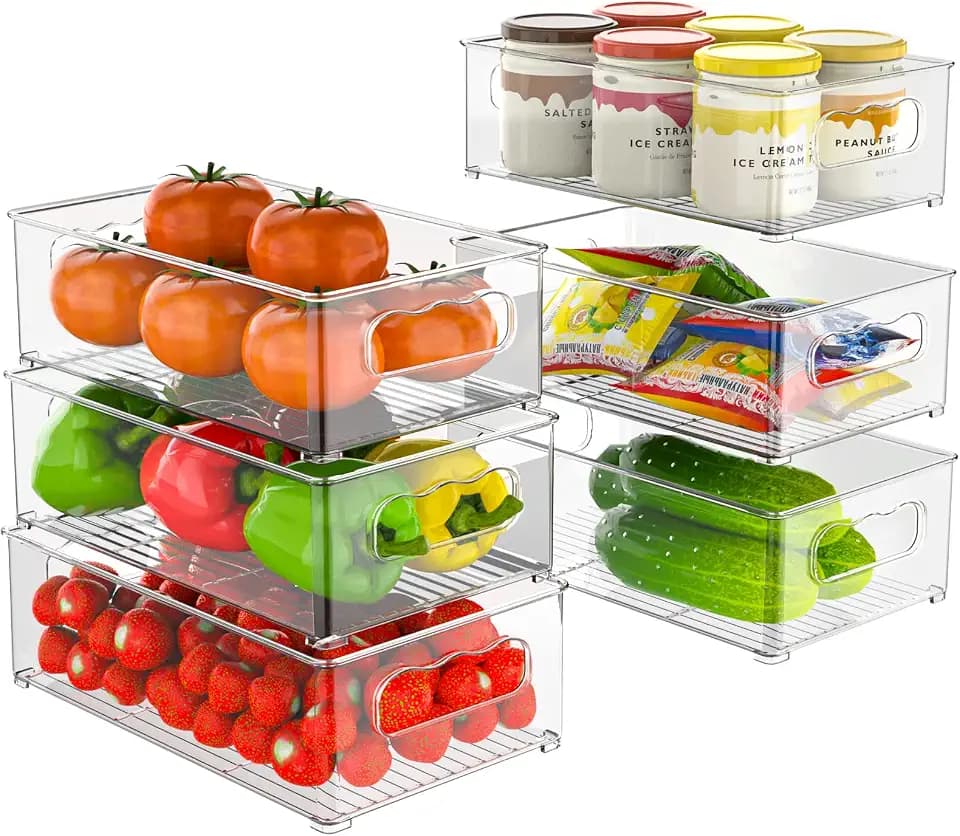 Kühlschrank Organizer, Stapelbare Aufbewahrungsboxen, 6er Set (3 Größen)