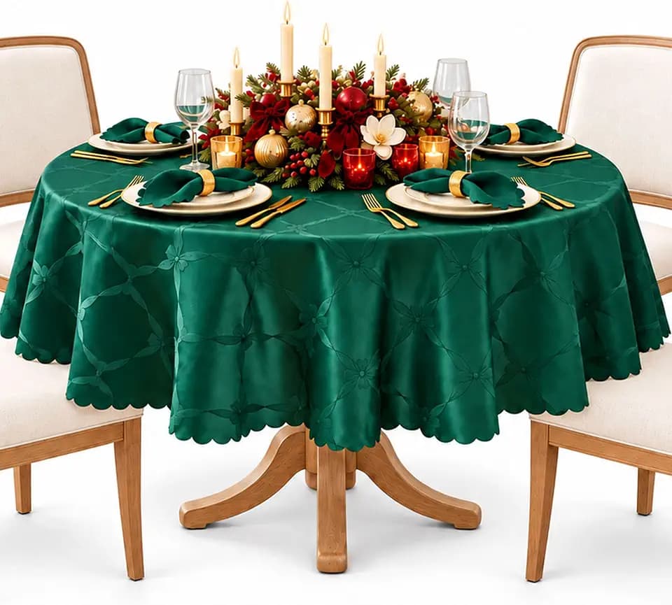 Newbridge Christmas Ribbons and Bows Evergreen 70" Round Tablecloth