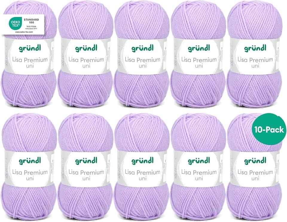 Gründl Wolle Lisa Premium uni Strickgarn 10 x 50 g, Flieder