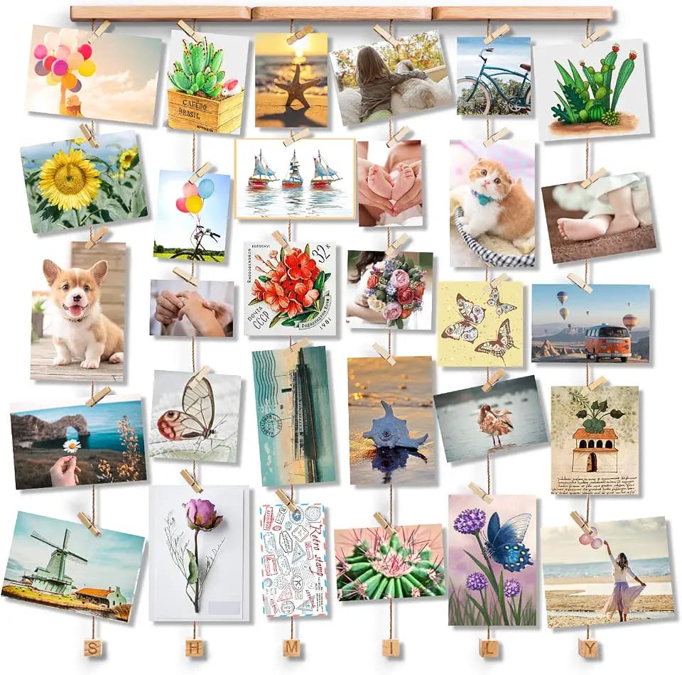 Love-KANKEI SHMILY Bilderrahmen Collage Fotorahmen Holzbilderrahmen mit 30 Kleinen Holzklammern