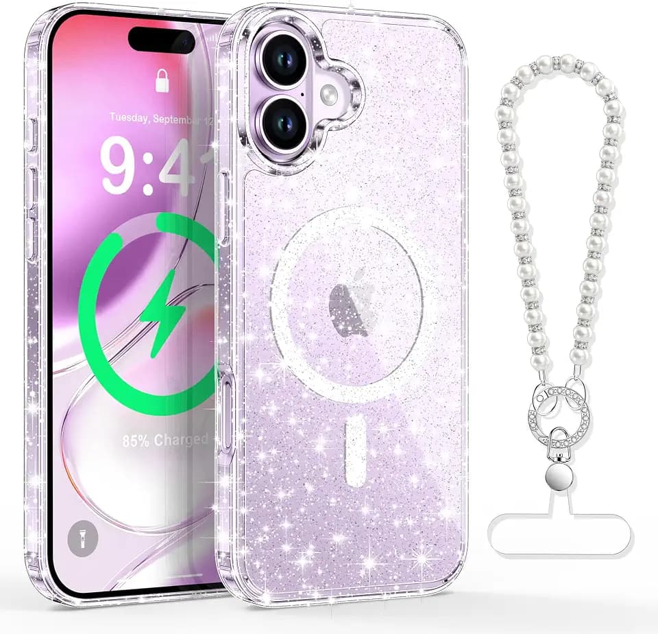 XYZ Magnetic for iPhone 17 Case Glitter, Cute Clear Bling Sparkly