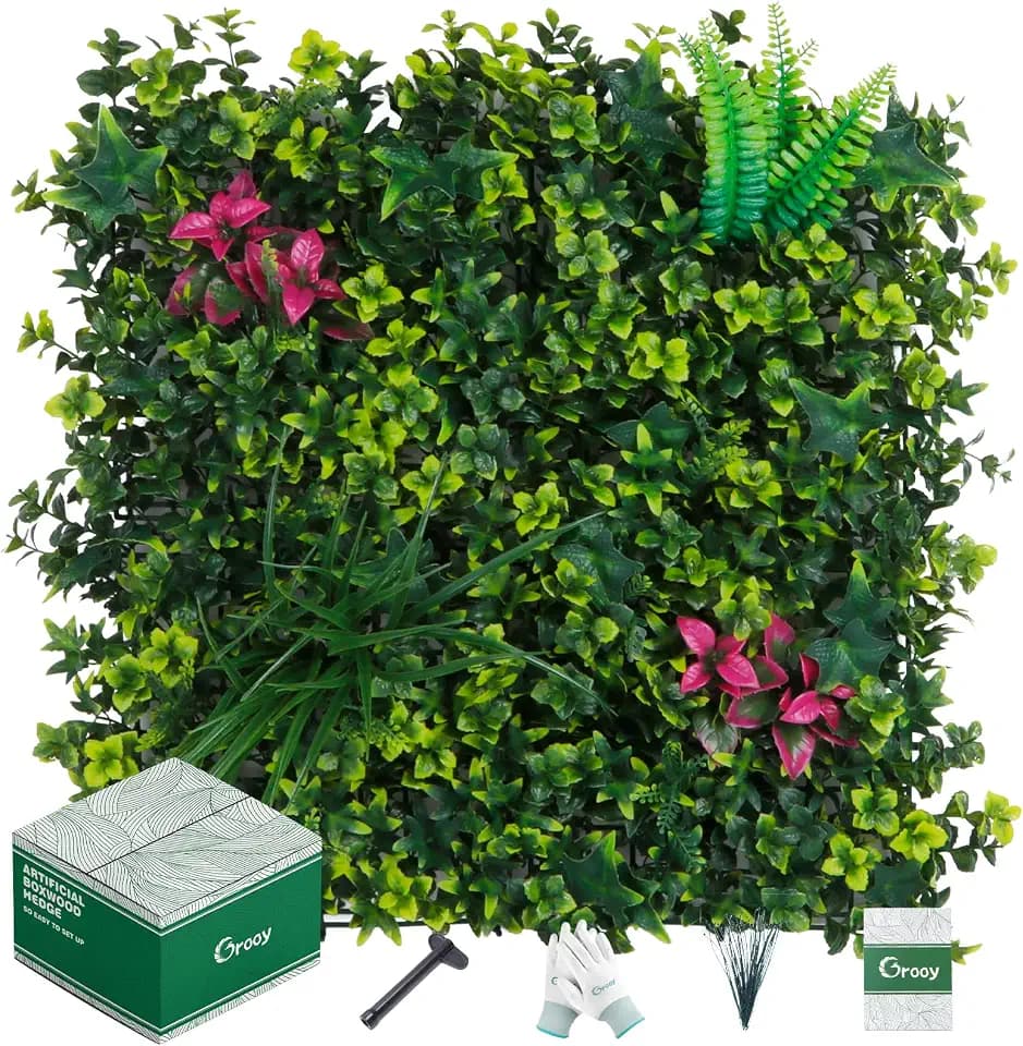 Grooy Artificial Boxwood Panels, 8PCS 20"x20" Fake Grass Wall Decor