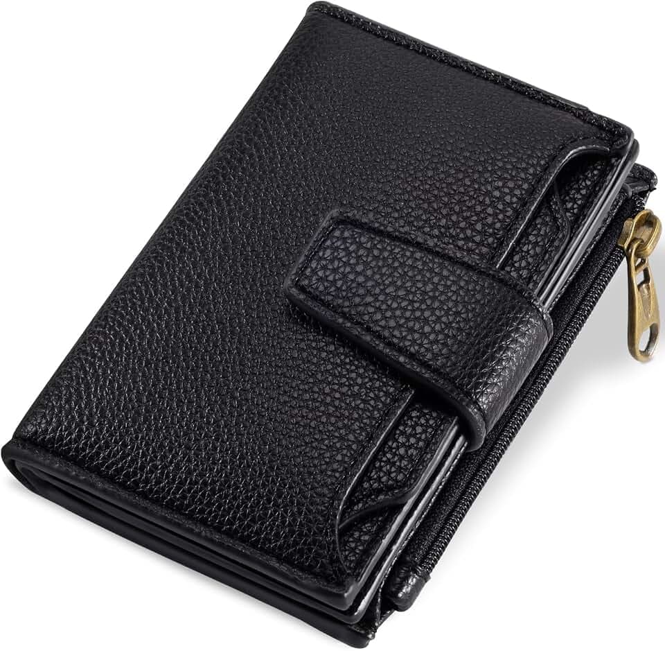 Airkit Small Wallet Women RFID Blocking Soft Leather Bifold Compact Card Holder Wallet for Women with Zipper Coin Pocket 4 ID Window