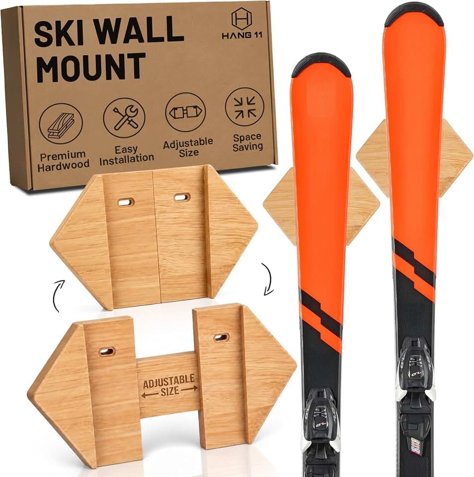 Hang 11 Ski-Wandhalterung – Ski-Kleiderbügel für Wand, Display-Halterung, minimalistische Hartholz-Kleiderbügel, dekorative Halterungen zum Aufhängen, vertikales Aufbewahrungsregal für Garage, zeigen