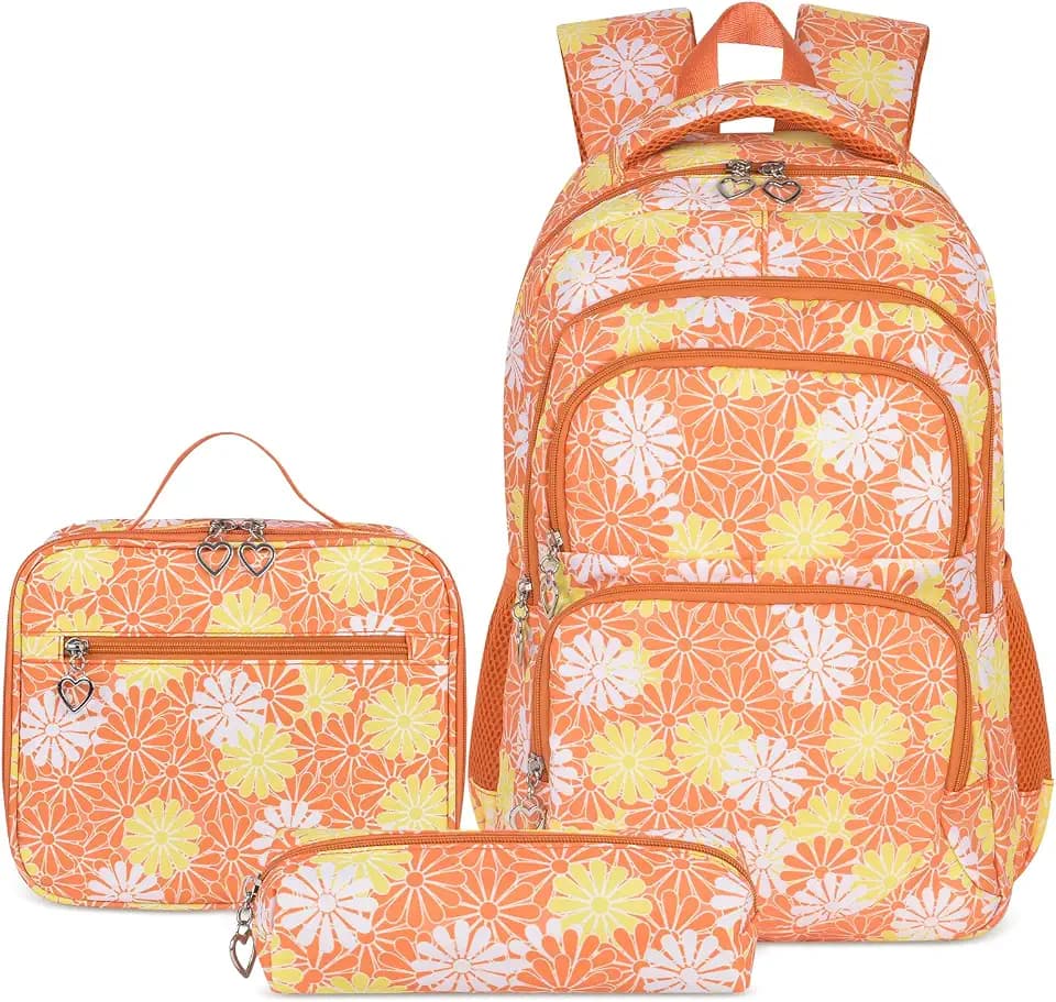Daisy Backpack for Girls, School Backpack with Lunch Bag & Pencil Case