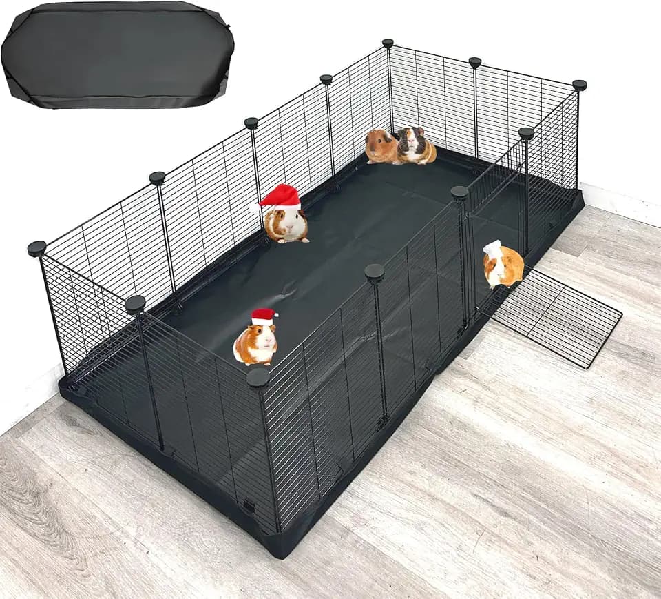 Extra Large Guinea Pig Enclosure Hamsters Critters Turtles Habitat Adjustable Shape Easy to Setup Bunny Puppy Play Ground Center Divider Access Door Mouse Mice Playpen Waterproof Bottom Canvas