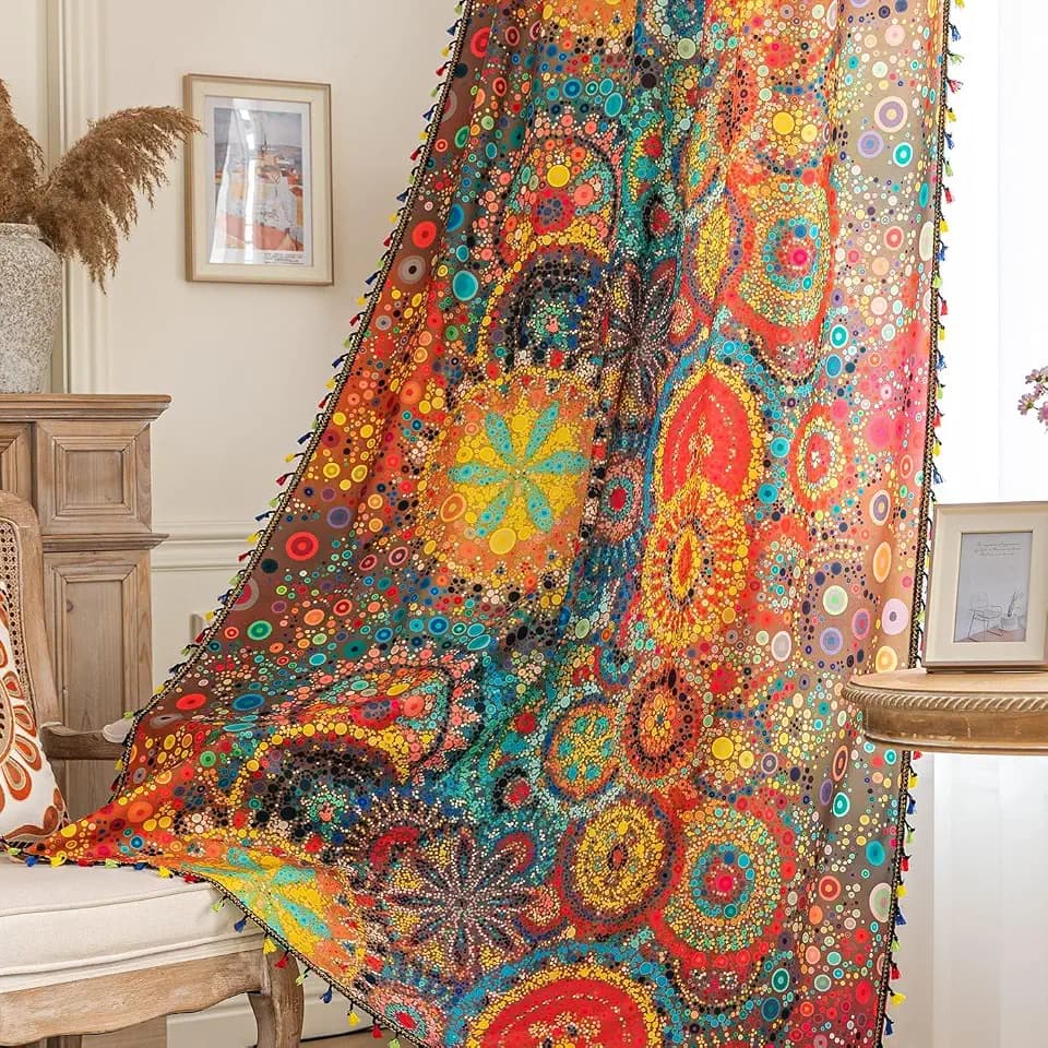 Boho Curtains Geometric Light Filtering Semi-Blackout Window Curtains 84 Inches Long Rod Pocket Drapes for Living Room 2 Panels-Dot Colorful
