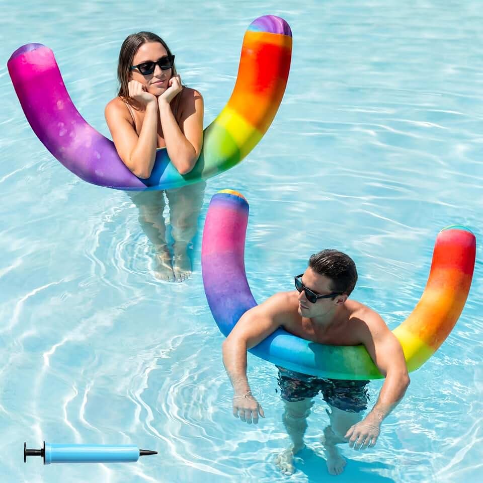 FindUWill Inflatable Pool Noodles for Adults 2 Pack, Soft Fabric Quick-Drying Cover Large Swim Noodles with Premium Buoyancy, Pool Float for Summer Party