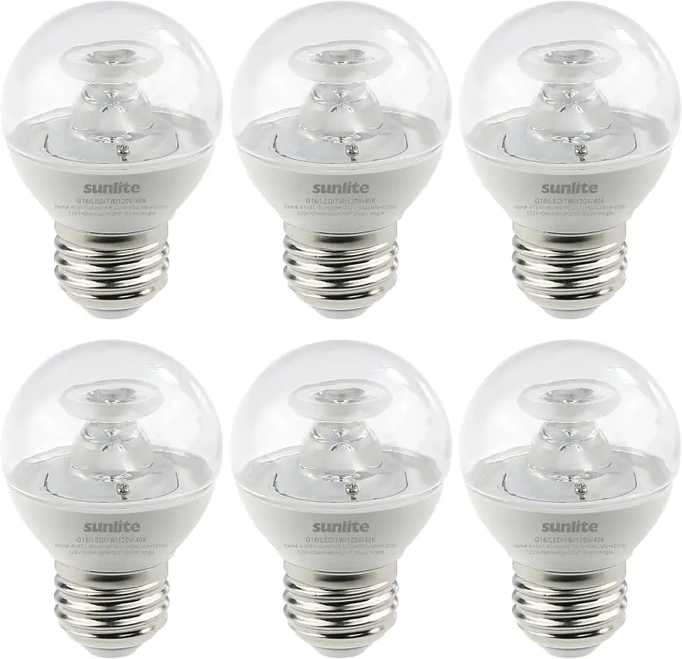 Sunlite G16 LED Dimmable Decorative Globe Vanity Light Bulbs, Clear, 7W (60W Equiv.), 500 Lumens, Medium E26 Base, Mirror Lights for Bedroom and Bathroom, 120V, ETL Listed, 4000K Cool White, 6 Pack