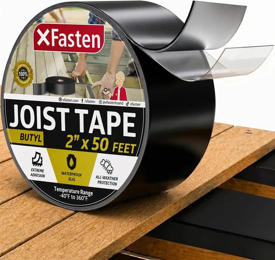 XFasten Butyl Joist Tape for Decking, 2 Inch x 50 Feet, Professional Butyl Deck Joist Tape 2 Inch Waterproof Roof Sealant Flashing Tape, Black