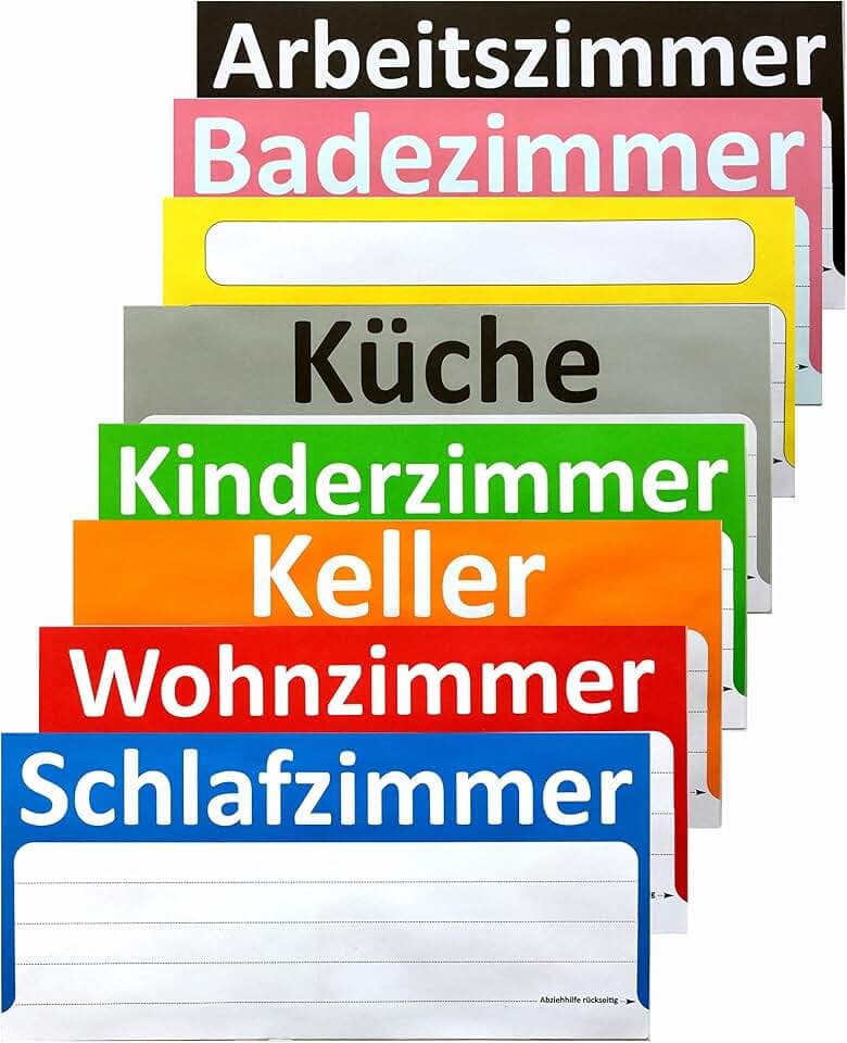 90 Stück Umzugsetiketten XXL 21 x 10 cm Umzugsaufkleber ideal zum Beschriften von Umzugskartons (nicht für Möbel) Etiketten gut sichtbar, 8 Farben für Übersicht beim Umzug