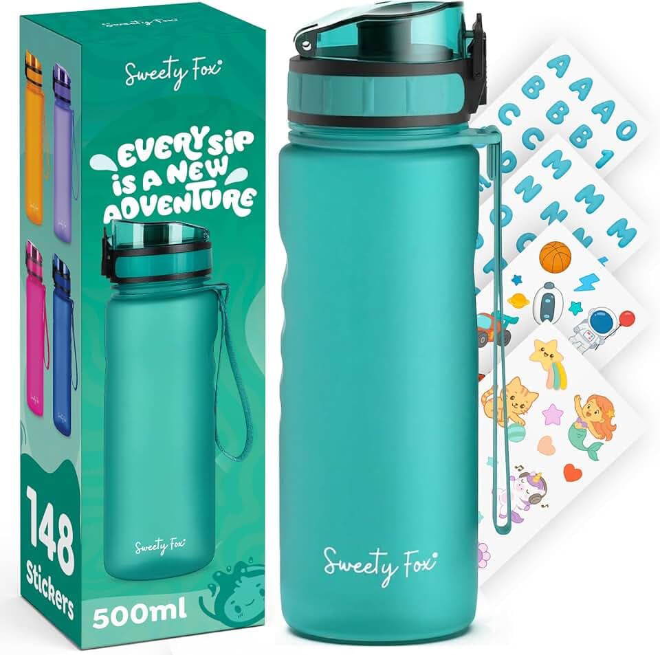 Sweety Fox - Kinder-Trinkflasche Kohlensäure Geeignet 500ml - Grün | Trinkflasche Sport 100% Auslaufsicher & Wasserflasche Spülmaschinenfest