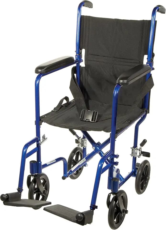Drive Medical Deluxe Lightweight Aluminum Transport Wheelchair, Blue