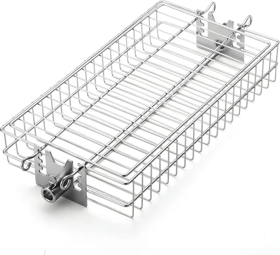 TURBRO Flat Rotisserie Basket, 304 Stainless Steel, Universal Grill Accessory, Compatible with 1/2” or 3/8" Hexagon, 3/8" or 5/16" Square Spit Rods, Fits Most Grills, for Outdoor BBQ