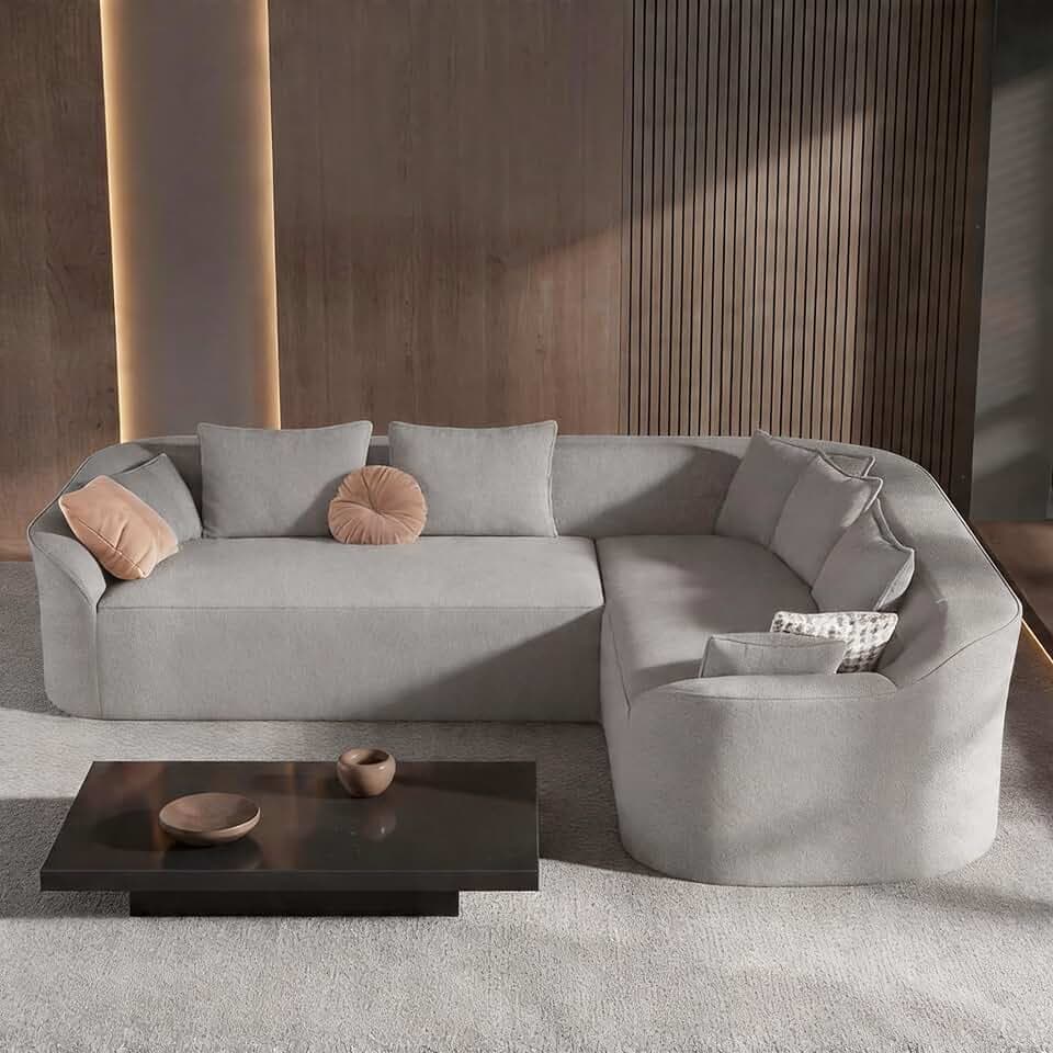 Vesgantti Luxury Modern Curved Boneless Sectional Couch, Charcoal Gray