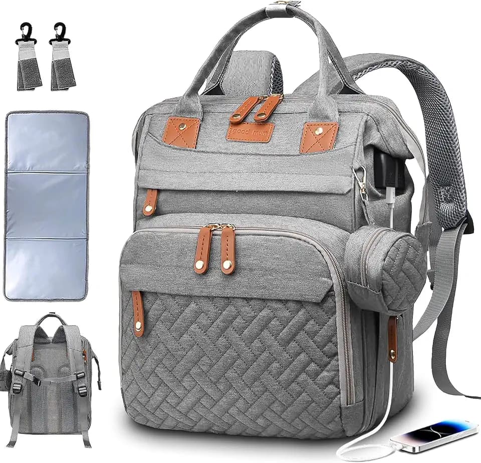 SHITIESHOU Diaper Bag Backpack Baby Bag for Mom Dad with Changing Pad, 19 Pockets, Large Waterproof Travel Baby Girl Boy Toddle Diaper Bag with Insulated Pocket, Baby Shower Gifts, Grey