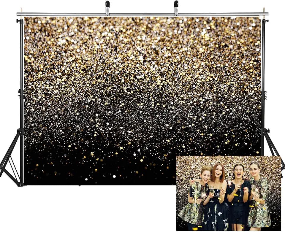 Black and Gold Backdrop Gold Spots Backdrop Vinyl Photography Backdrop Vintage Background for Family Birthday Party Newborn Studio Props 11547(7x5FT)